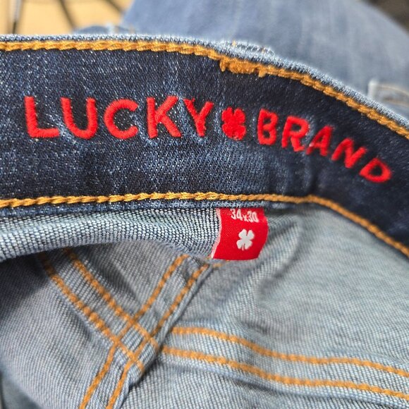 Lucky Brand 121 Slim Straight Dark Indigo Denim Jeans Men Size 34x30 - Picture 9 of 11